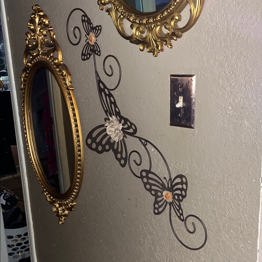 Elegant Bronze Butterfly Wall Decor with flowers, long!